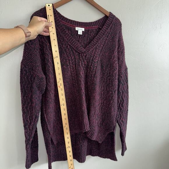 Sundance Cable Knit Pullover Sweater Women’s L Red Black V Neck High Low Hem - Picture 5 of 7